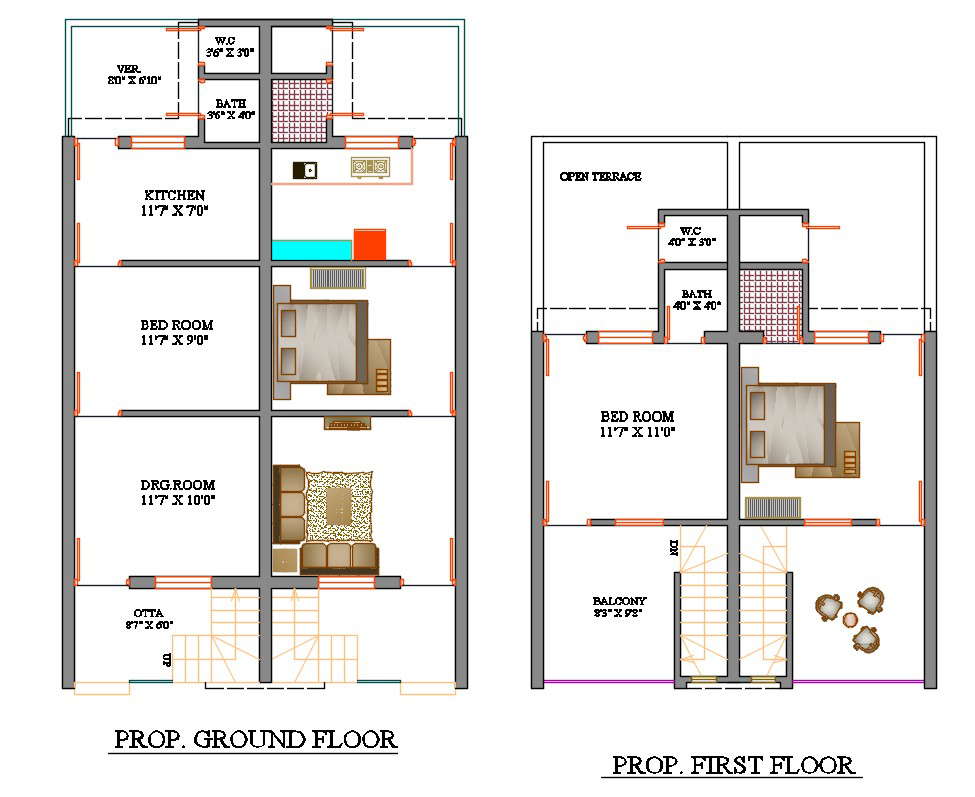 row-house-layout-plan-cadbull