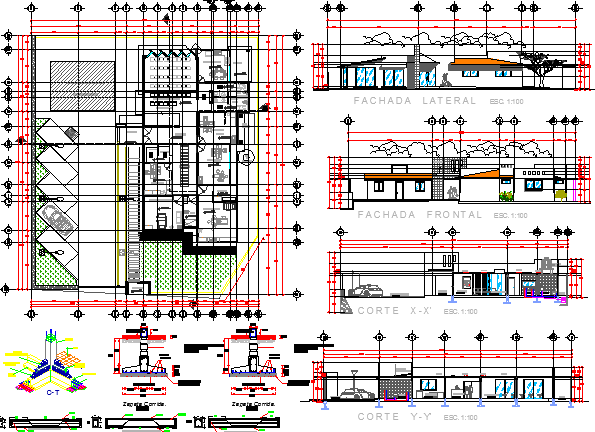 Rural health clinic with elevation, section, structure & constructive ...