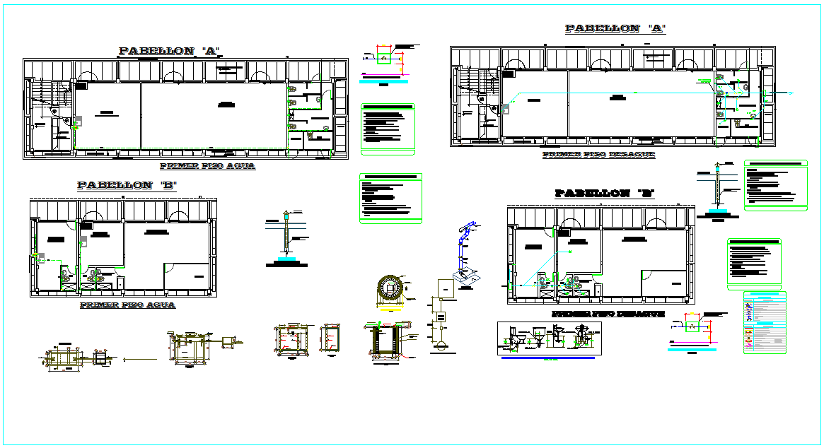 Sanitary Design View For School With Plan Of Pavilion A And B Dwg File 