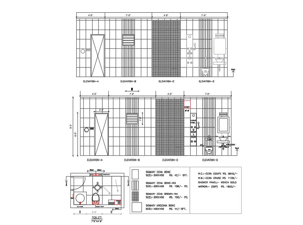 Sanitary Elevation Section And Installation Plan Cad Drawing Details