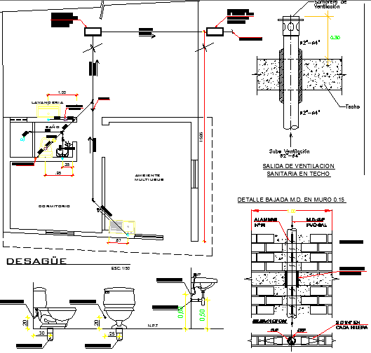 Sanitary installation details of building dwg file - Cadbull