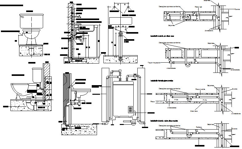 Sanitary installation of single family house project dwg file - Cadbull