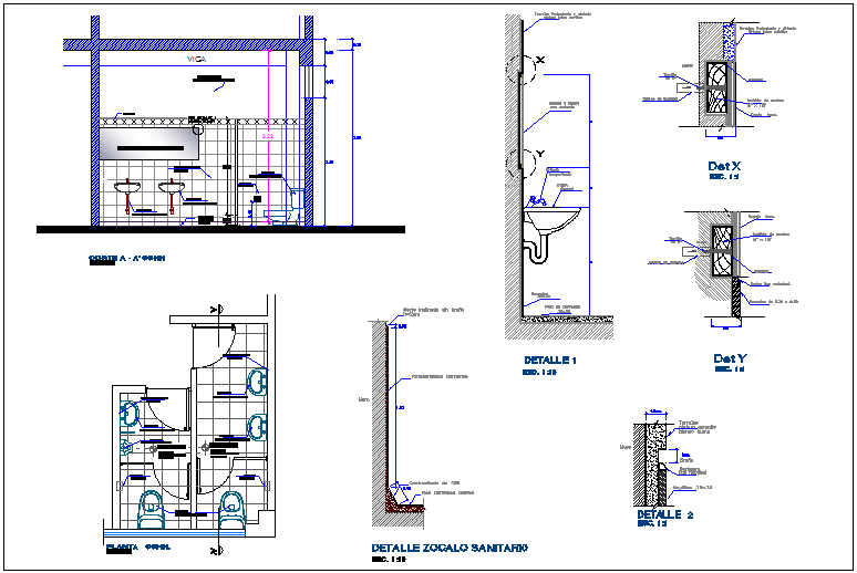 Sanitary View With Plan And Section View With Detail For Dental Clinic