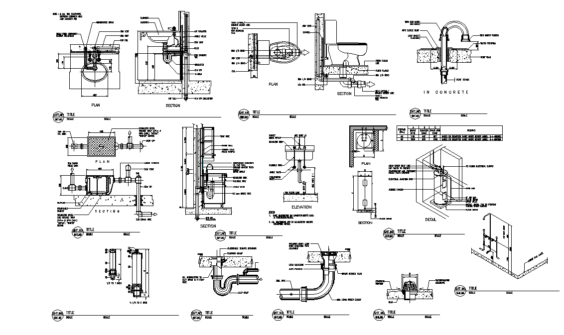 Sanitary Ware With Plumbing Installation Drawing DWG File Cadbull