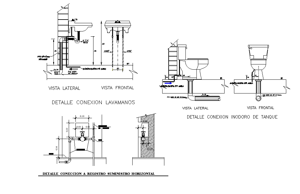 Sanitary With Plumbing Connection Section Cad Drawing Dwg File Cadbull