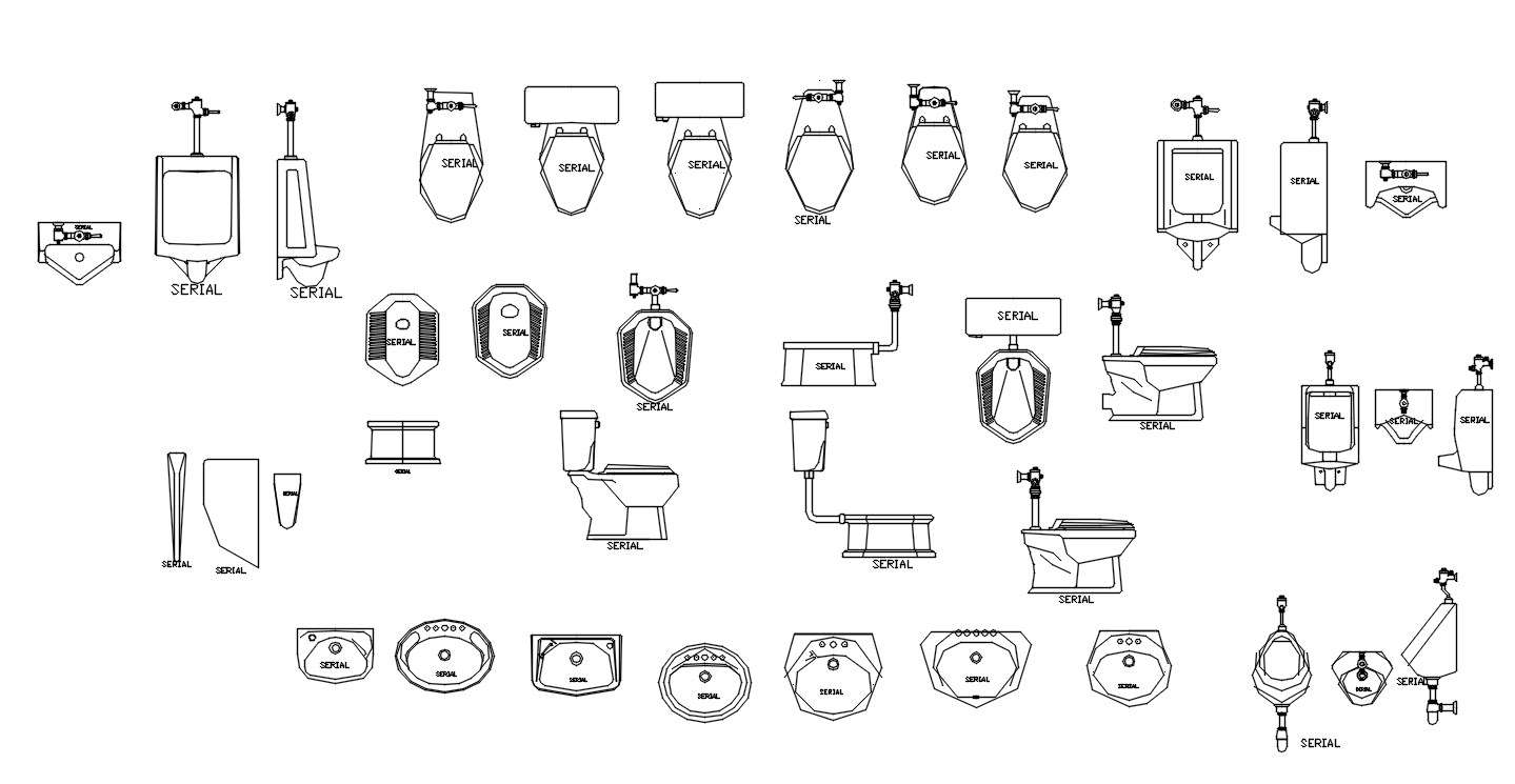 Sanitary blocks design in AutoCAD 2D drawing, CAD file, dwg file - Cadbull