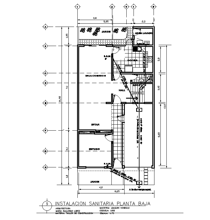 Sanitary Installation Of 8x17m Ground Floor House Plan Is Given In This Autocad Drawing Model