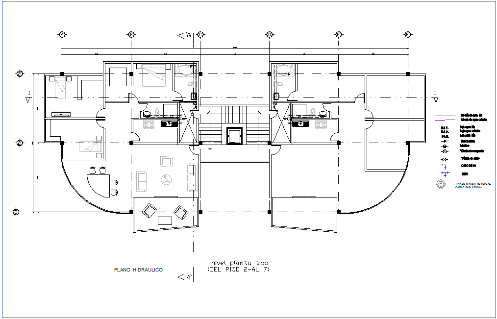 Second to seventh floor plan of office premises for hydraulic view dwg ...