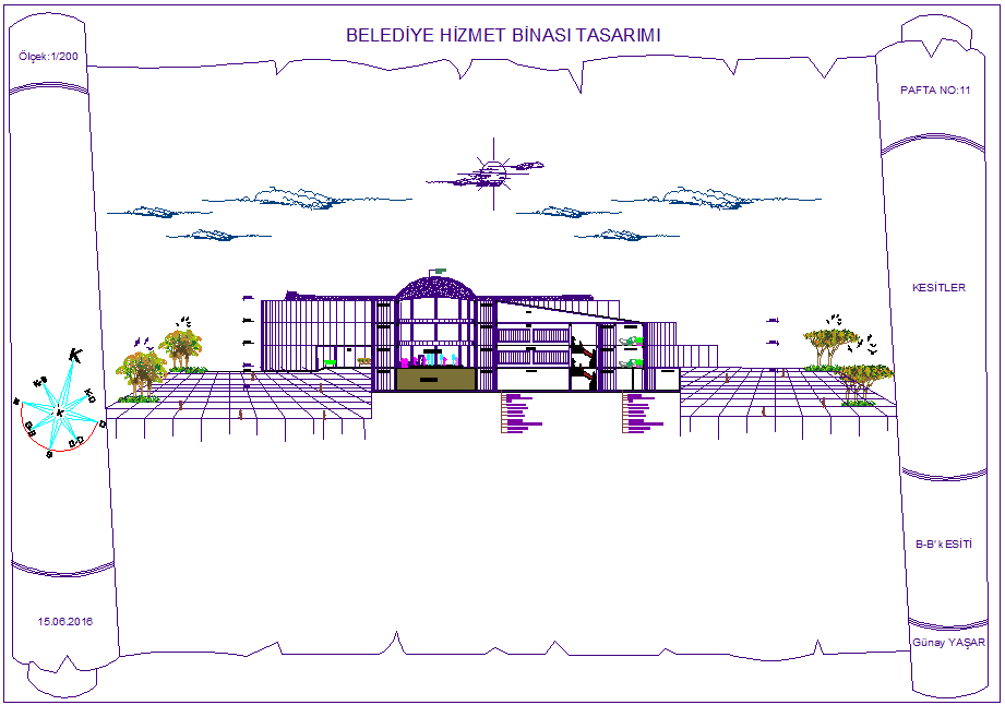 Section B-B' View For Municipal Service Building With Architectural ...