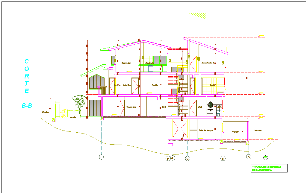 Section B-B View For House Building Dwg File - Cadbull