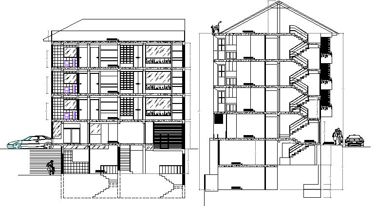 Section Plan of Six Floors Multi-Family Residential Building dwg file ...