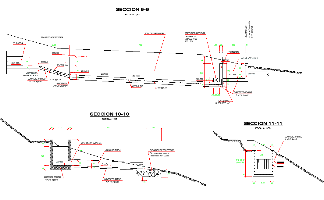 Section Plans irrigation canal dwg file - Cadbull