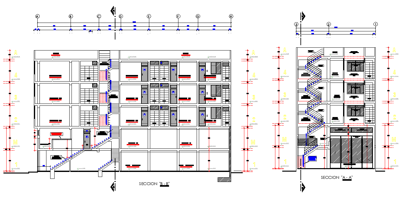 Section commercial building plan layout file - Cadbull