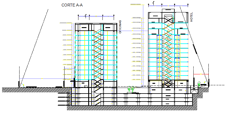 Section design drawing of office building design drawing - Cadbull