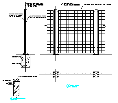 Section drawing of FENCE DETAILS design drawing - Cadbull