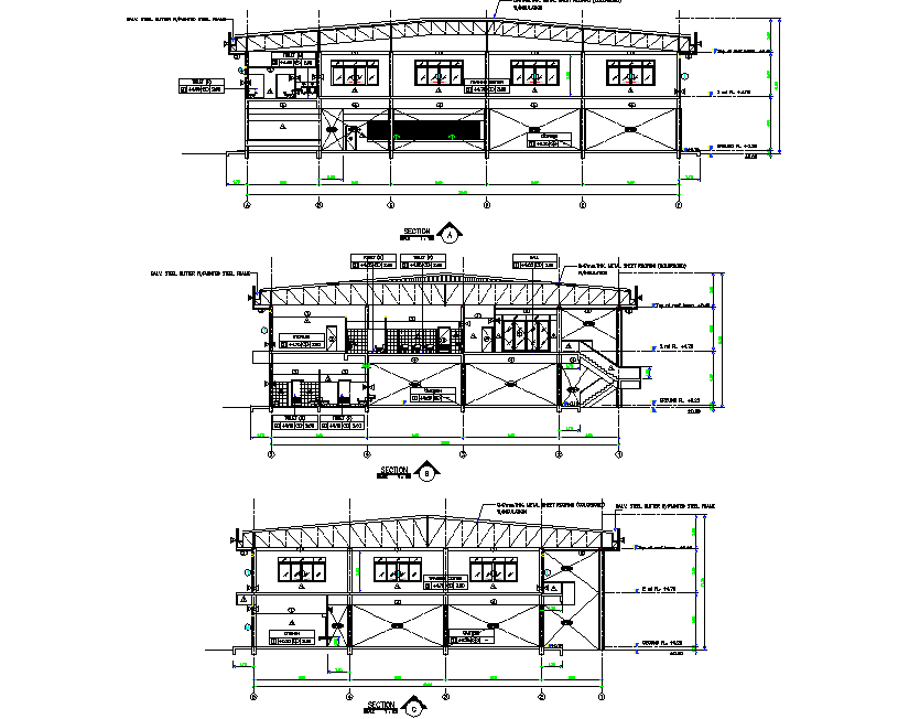 Section factory and canteen plan detail - Cadbull