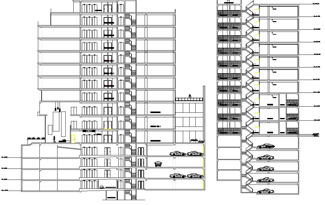 Section High Rise Building Plan Detail Cadbull