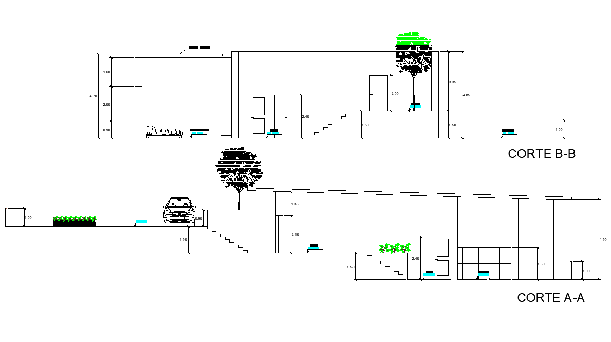 Section house plan autocad file - Cadbull