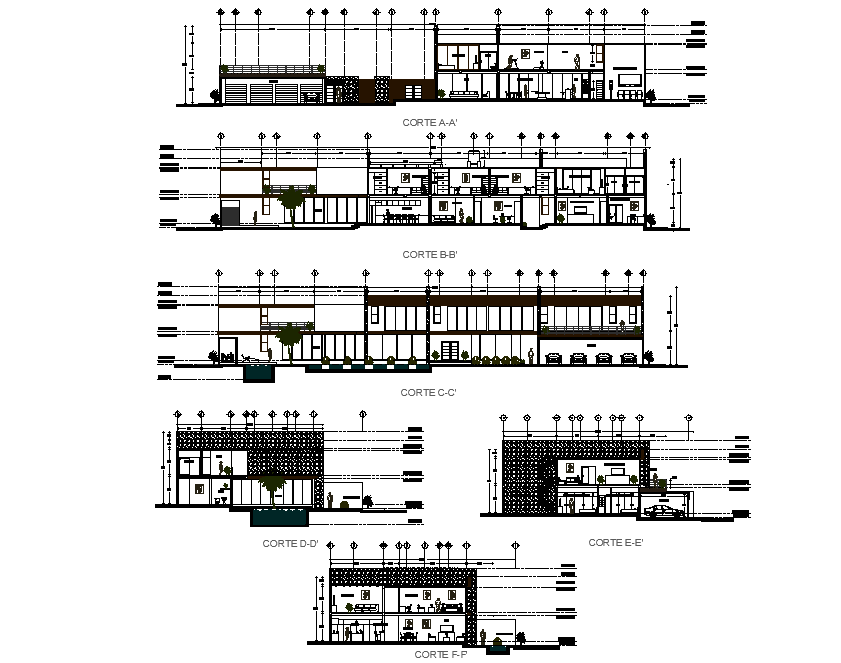 Section residential house 50x25m plan layout file - Cadbull