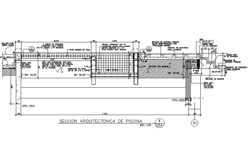 swimming pool on terrace construction detail