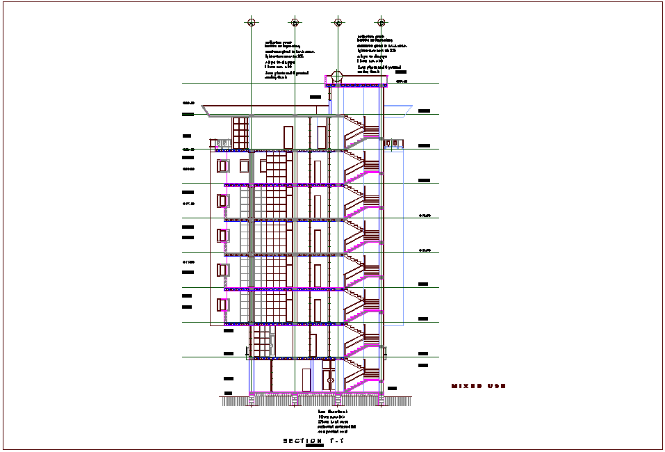 Section view for mixed use high rise building dwg file - Cadbull
