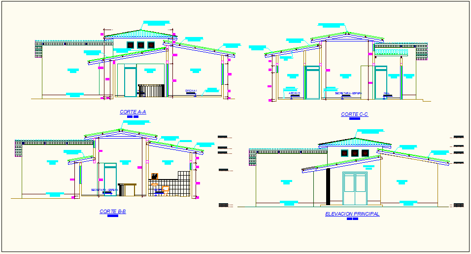 Section View With Different Axis And Elevation Of Office Dwg File Cadbull