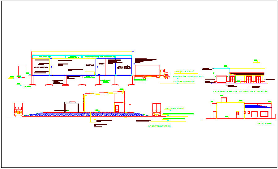 Section view with different axis of dairy plant dwg file - Cadbull