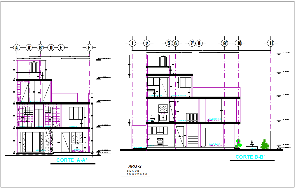 Section With Different Axis View For Residence Building For Architecture Dwg File Cadbull