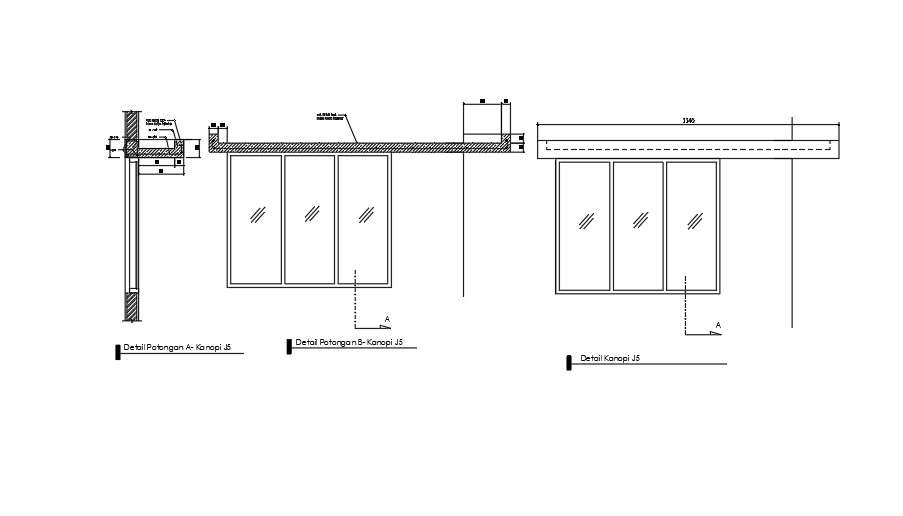 Section Details of window and frame structure detail - Cadbull