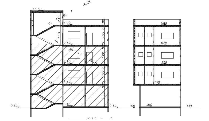 Section Of 14x14 Meter Apartment Building DWG File - Cadbull