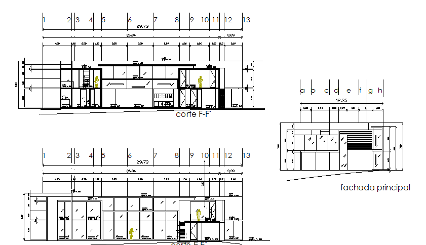 Sectional detail and elevation of a building - Cadbull