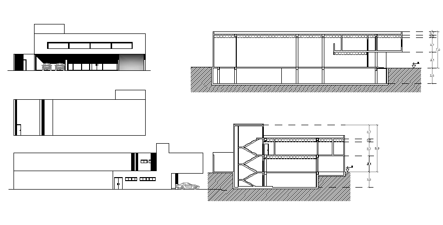 Sectional detail and elevation of a building dwg file - Cadbull