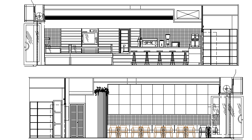 Sectional Detail And Elevation Of A Cafe Dwg File Cadbull