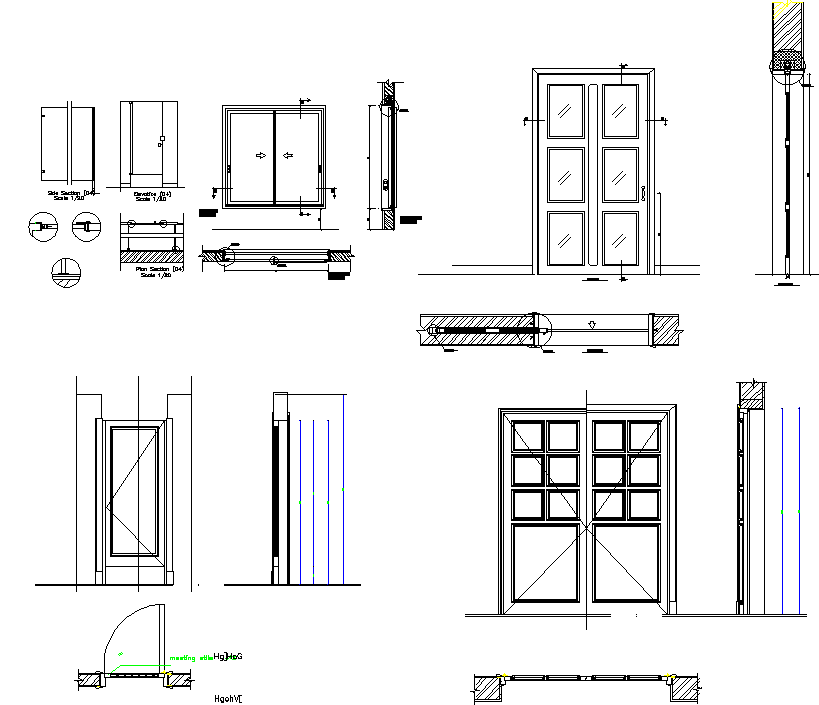 Sectional details of a door and window dwg file - Cadbull