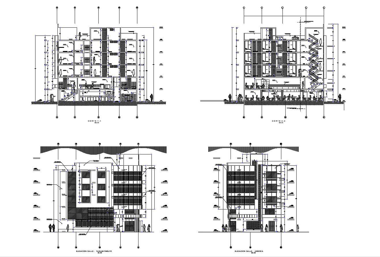 Sectional elevation of hotel in dwg file - Cadbull