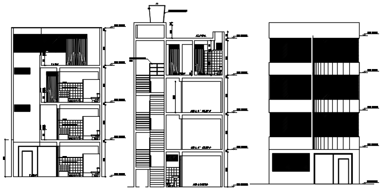 Sectional elevation of university in dwg file - Cadbull