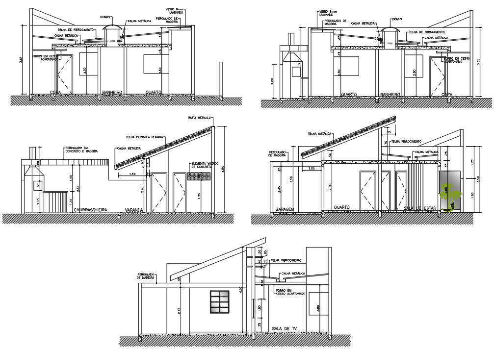 Sectional details of the 2BHK G+1 house plan AutoCAD DWG file. - Cadbull