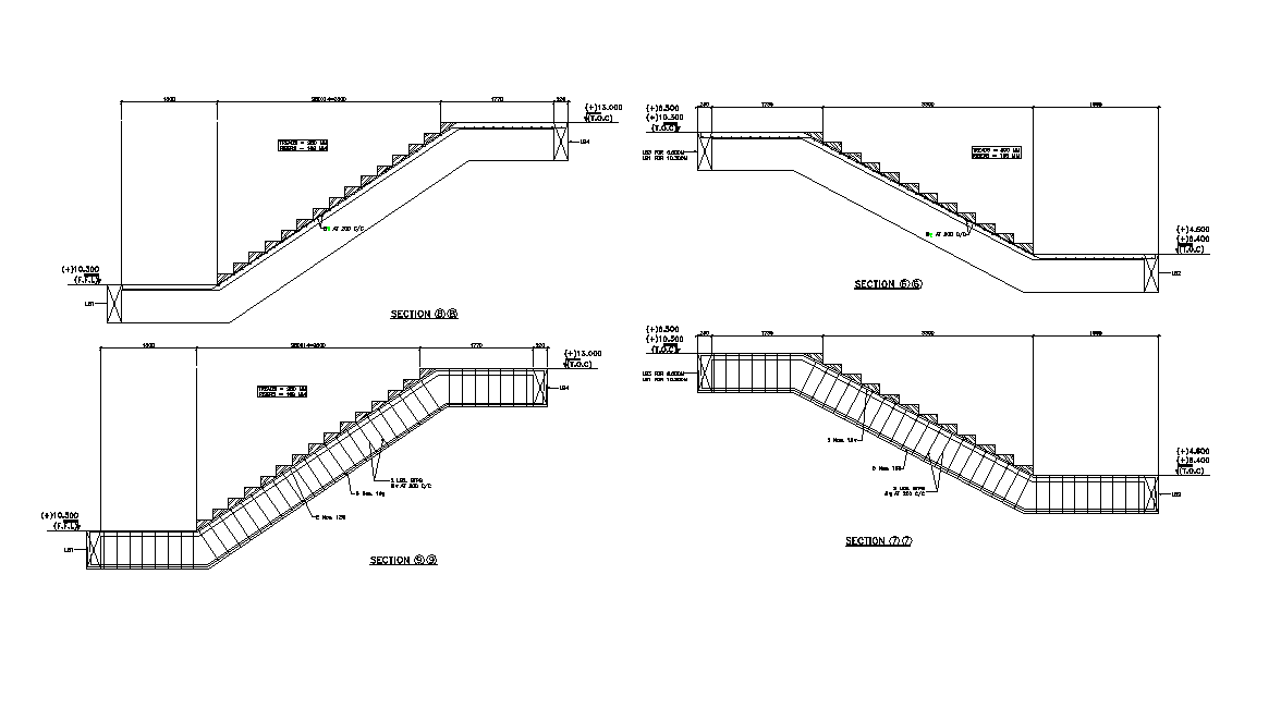 Section and Elevation of staircase. Download AutoCAd DWG file. - Cadbull