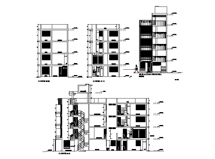 Section And Elevation Of The 13m Height Residential Building Is Given In This Autocad Drawing