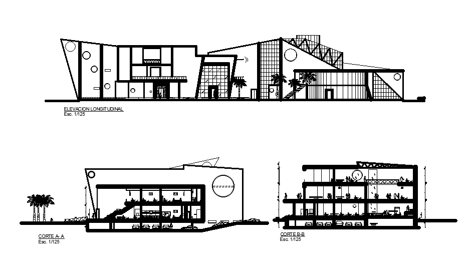 Section and elevation view of the club house is given in this Autocad ...