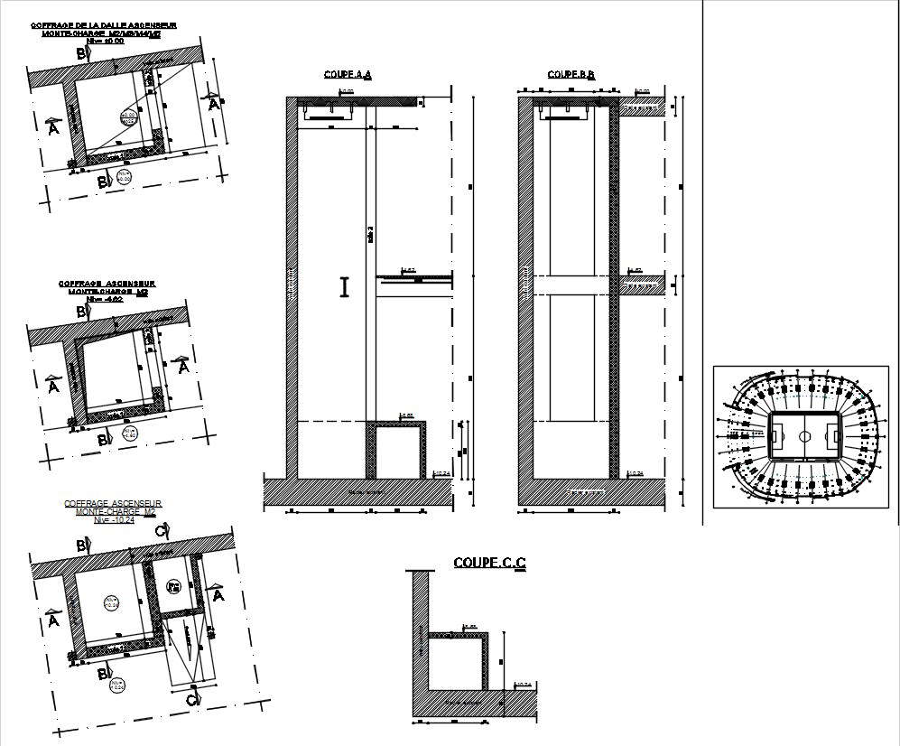 Section detail design of lift formwork in AutoCAD 2D drawing, CAD file ...