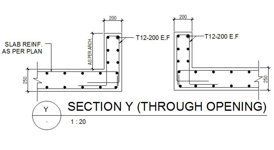 Section detail of 200 x 250 mm size of bar reinforcement drawing file ...