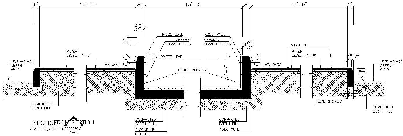 Section details of Swimming pool in AutoCAD, dwg file. - Cadbull