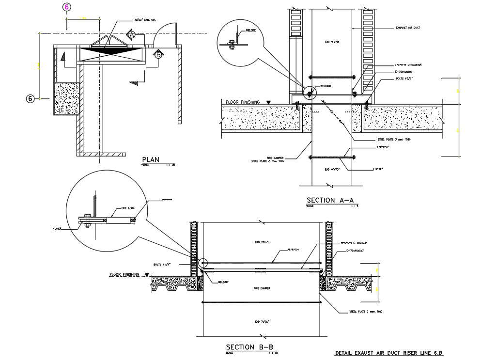 Section Details Of Exhaust Air Duct Riser In Autocad D DWG Drawing File Download The Autocad