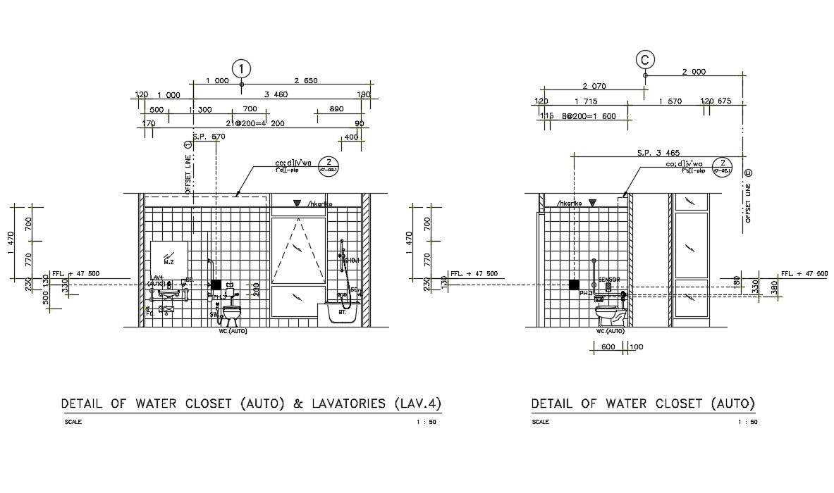 Section details of the water closets and the lavatories are given in ...