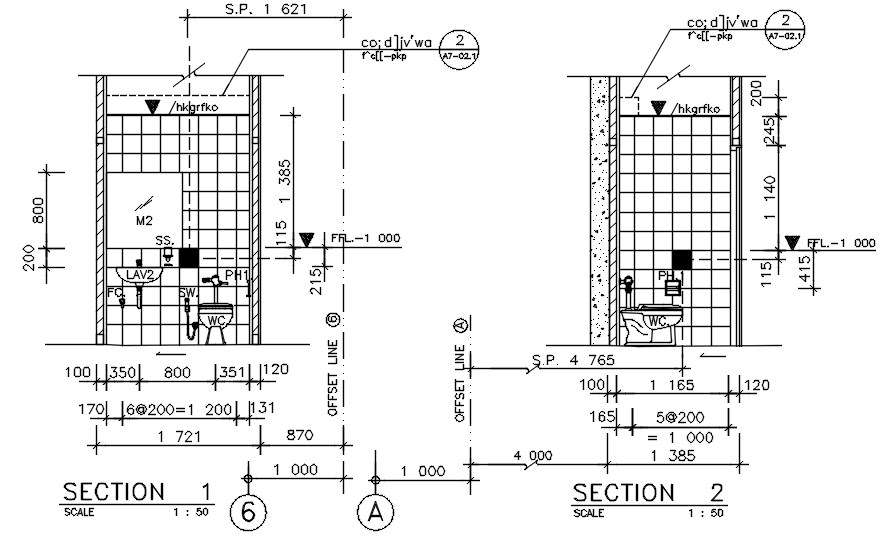 Section details of water closets and lavatory of hospital building has ...