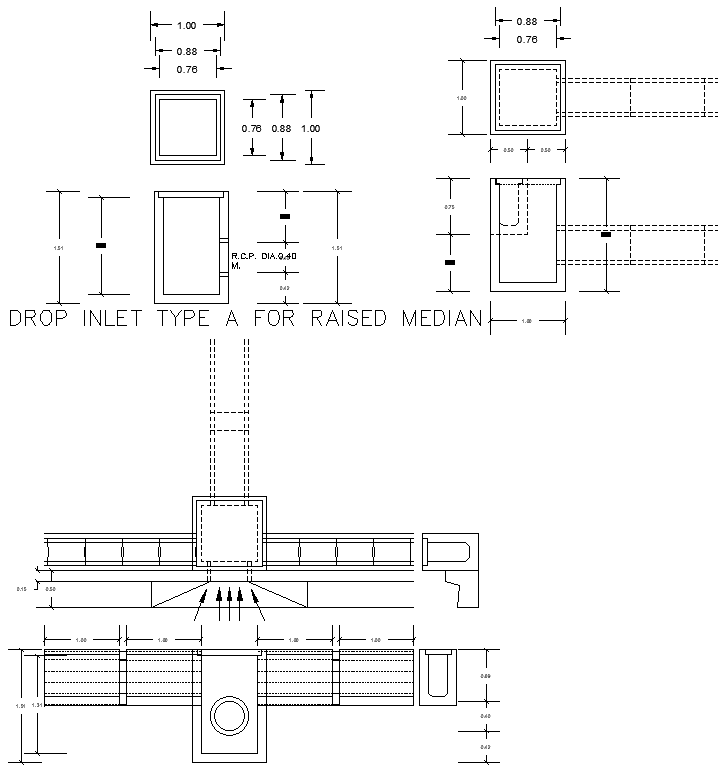 Section of drop inlet type a for raised median dwg autocad file cadbull