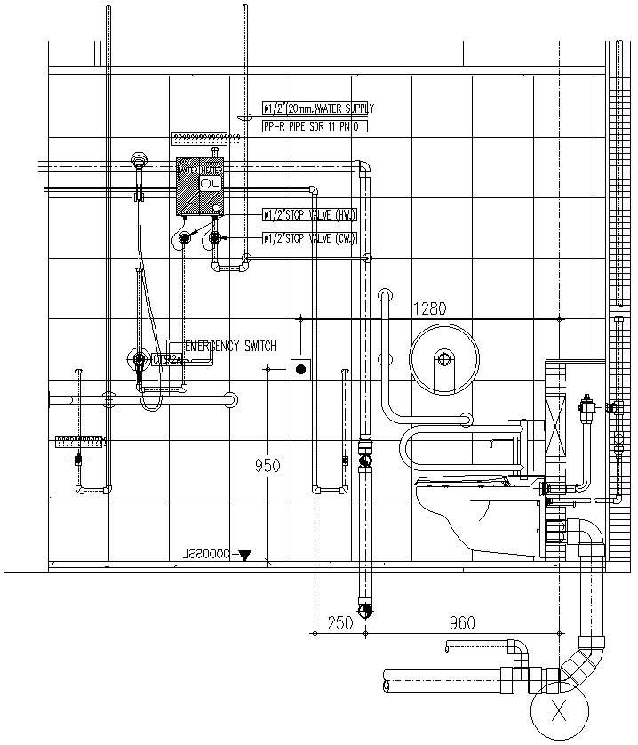 Section of Toilet Electric and plumbing Detail DWG AutoCAD file - Cadbull