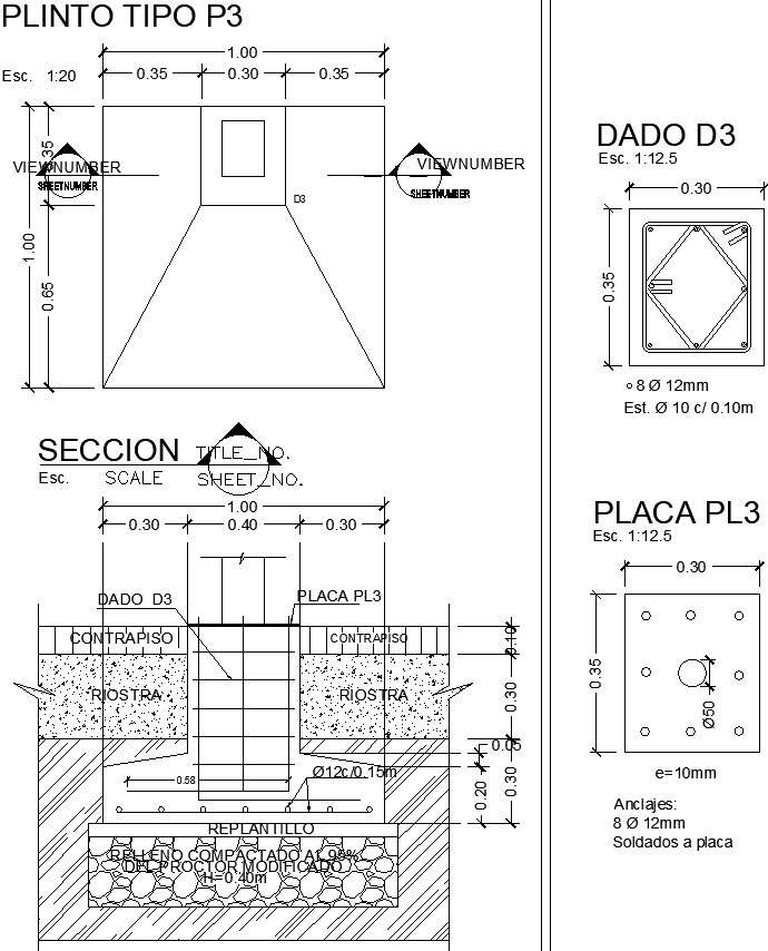 Section plan of footing with column details - Cadbull