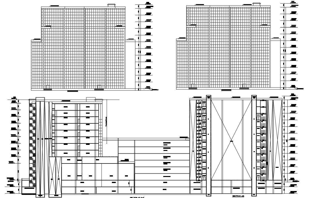 Section Plan Of High Rise Building In Autocad 2d Drawing Dwg File Cad File Cadbull